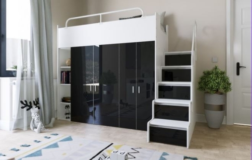 łóżko piętrowe KIKI ze schodkami 80x190 cm czarny połysk  (2)2.JPG