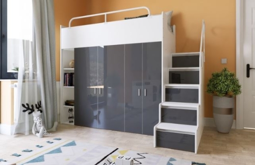 łóżko piętrowe KIKI ze schodkami  80x190 cm szary połysk (5)2.JPG