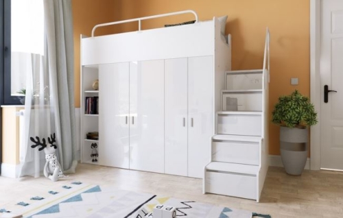 łóżko piętrowe KIKI ze schodkami 80x190 cm biały połysk (2)2.JPG