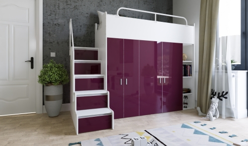 łóżko piętrowe KIKI ze schodkami 80x190 cm fioletowy połysk  (2).jpg
